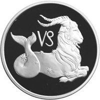 Фото юбилейная серебряная монета 2 рубля 2002 года из серии «Знаки зодиака» — Козерог, реверс