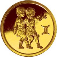 Фото коллекционная золотая монета 25 рублей 2003 года из серии «Знаки зодиака» — Близнецы, реверс