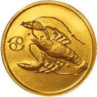 Фото коллекционная золотая монета 25 рублей 2003 года из серии «Знаки зодиака» — Рак, реверс