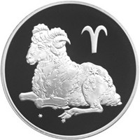 Фото юбилейная серебряная монета 3 рубля 2004 года из серии «Знаки зодиака» — Овен, реверс