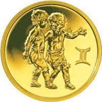 Фото памятная золотая монета 50 рублей 2004 года из серии «Знаки зодиака» — Близнецы, реверс