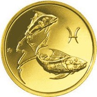Фото памятная золотая монета 50 рублей 2004 года из серии «Знаки зодиака» — Рыбы, реверс