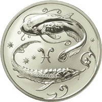 Фото памятная серебряная монета 2 рубля 2005 года из серии «Знаки зодиака» — Рыбы, реверс
