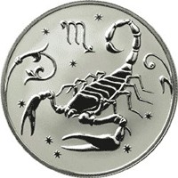 Фото памятная серебряная монета 2 рубля 2005 года из серии «Знаки зодиака» — Скорпион, реверс