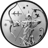 Фото памятная серебряная монета 2 рубля 2005 года из серии «Знаки зодиака» — Стрелец, реверс