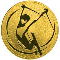 Фото юбилейная золотая монета 200 рублей 2010 года из серии «Зимние виды спорта» — Фристайл, реверс