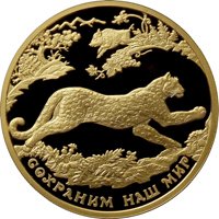 Фото юбилейная золотая монета 200 рублей 2011 года из серии «Сохраним наш мир» — Переднеазиатский леопард, реверс