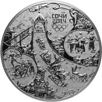 Фото юбилейная серебряная монета 100 рублей 2013 года из серии «XXII Олимпийские зимние игры и XI Паралимпийские зимние игры 2014 года в Сочи» — Русская зима, реверс
