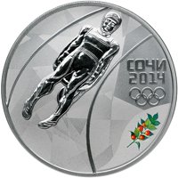 Фото юбилейная серебряная монета 3 рубля 2013 года из серии «XXII Олимпийские зимние игры и XI Паралимпийские зимние игры 2014 года в Сочи» — Санный спорт, реверс