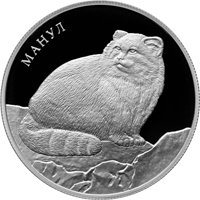 Фото юбилейная серебряная монета 2 рубля 2016 года из серии «Красная книга» — Манул, реверс